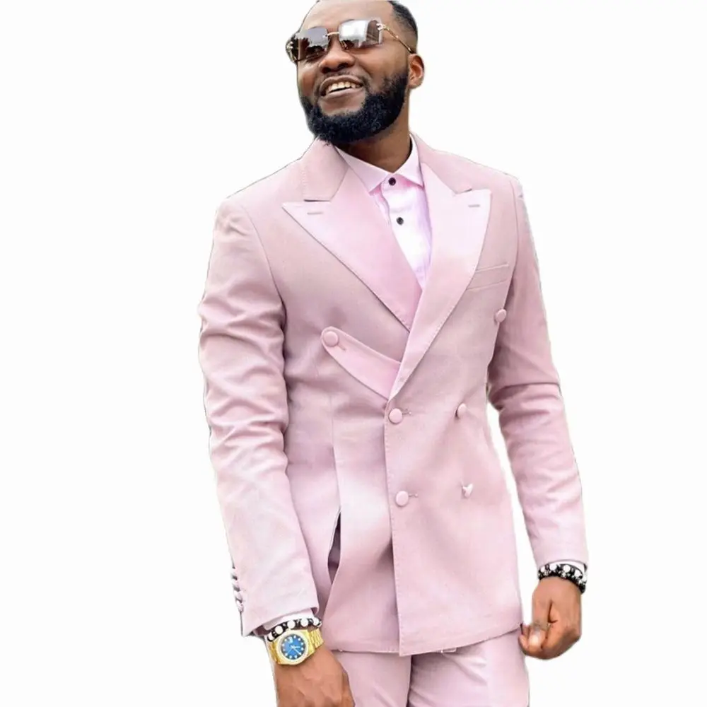 Pink Black Special Design Men Suits Sets Wedding Slim Fit Blazer Trousers Groom Tuxedo Prom Wedding Party Wear 2Pcs Jacket Pants