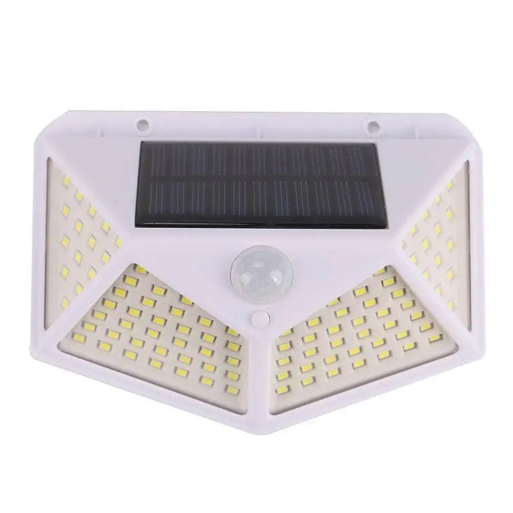 

100 LED Solar Sensor Wall Lights ABS Material Outdoor Four Sided Solar Powered PIR Motion Garden Lamp White Color