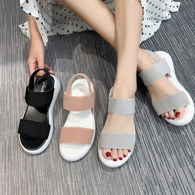 

Free Shipping Fashion Lady Sandals Women 2022 Shoes for Women Platform Sandals Ladies New Stretch Fabric Summer Flat Casual Shoe