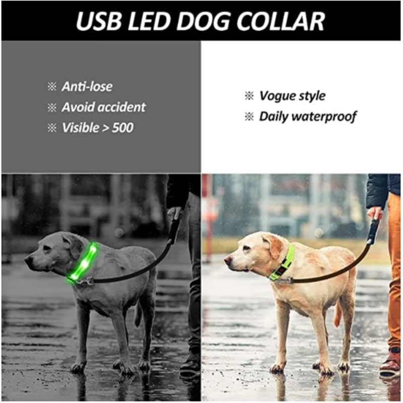 Светящийся ошейник для собак и котов Led Pet Luminous Dog Collar Night Glowing Cat Pendant Safety Flashing Glow Light for Big Small Pets Dogs Accessories on.