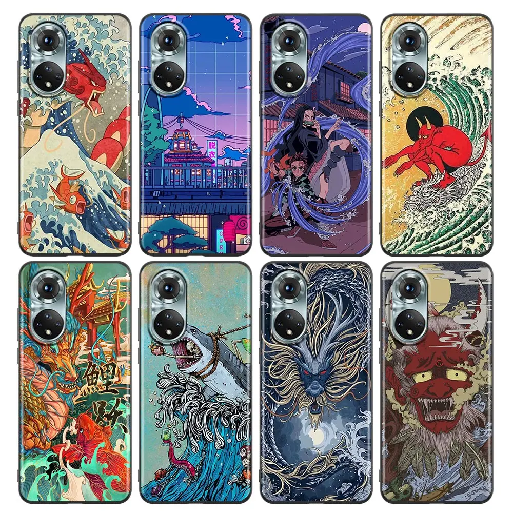 

Phone Case for Honor 8X 8S 9S 9C 9A 9X Play 50 10 20 20e 30i Pro Lite Youth Case Soft Silicone Cover Japanese wave Anime Dragon