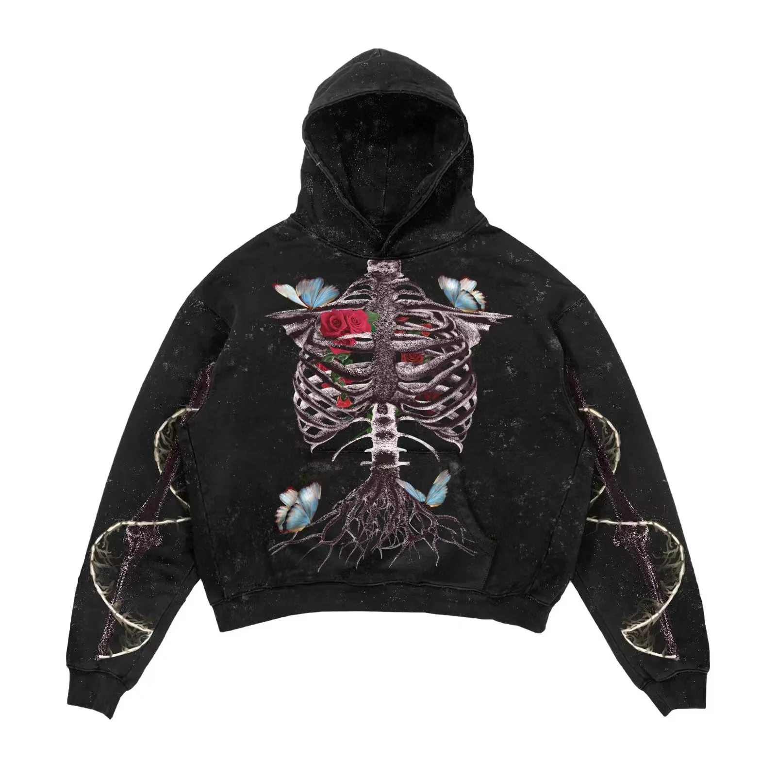 

2023 European Halloween Personalized Men's and Women's Casual Letter Skull Explosive Print Hooded Hoodie Hoodie Y2K Gothic Haraj