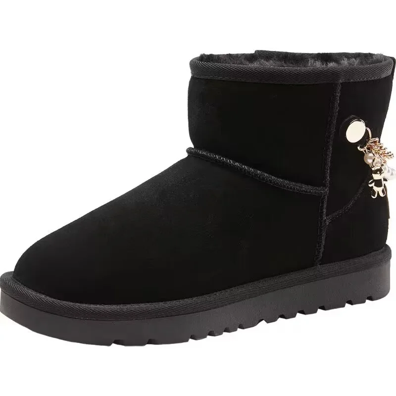 

Pearl handmade custom fur one body boots winter plus velvet warm boots Fashion retro all-match women 35-39