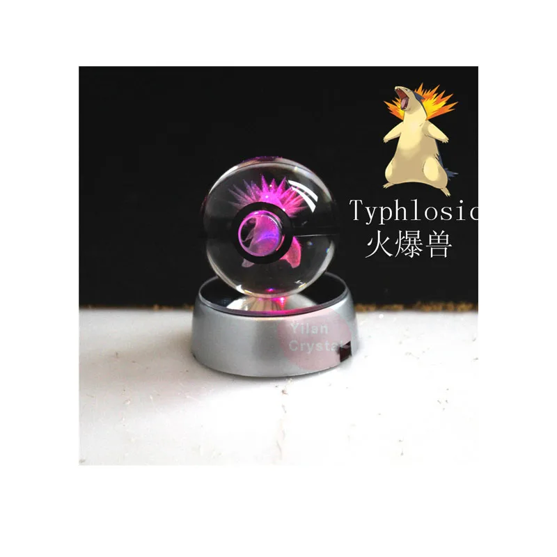 Anime Pokemon 3D Typhlosion ANIME GIFT Figures Laser Ball Engraving Round Crystal Bal LED Light Base Toy for Children Boys
