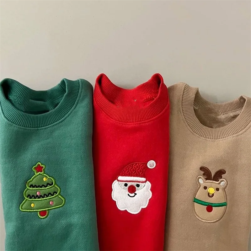 

Autumn Christmas Sweatshirt Cartoon Santa Claus Elk Tree Pattern Sweatshirts for Girls and Boys Kids Top without Pants