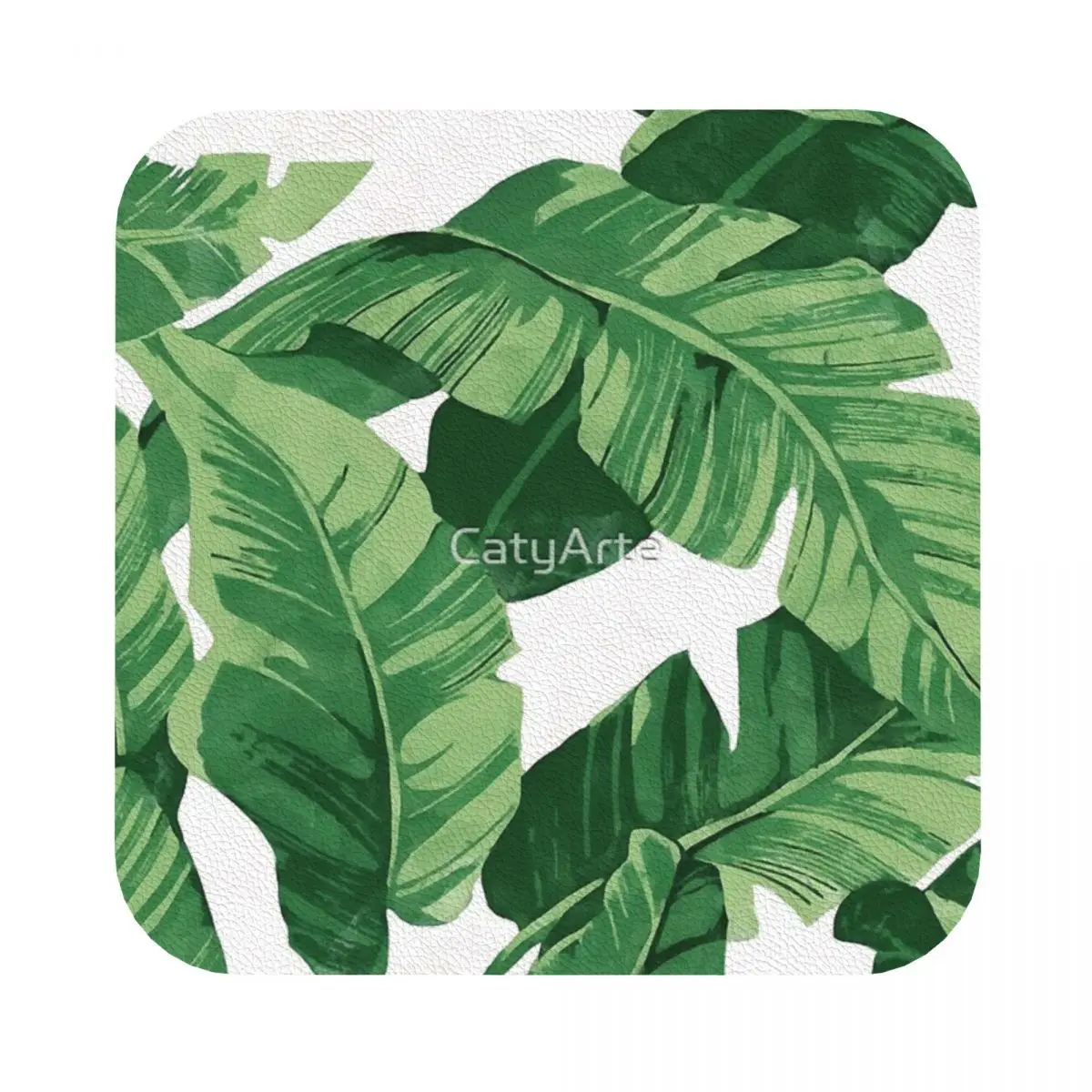 

Tropical Banana Leaves Leather Coaster Set of 4 Retro For Bar Stain-proof