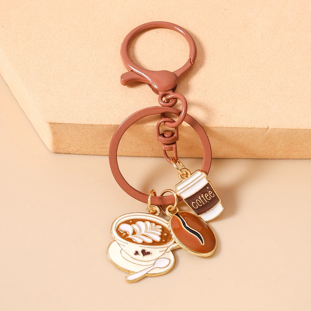 Фото Брелок Aihua Enamel Love Coffee в виде кофейного зерна, подарок для женщин, милый держатель для ключей, оригинальный брелок в виде чашки капучино №5