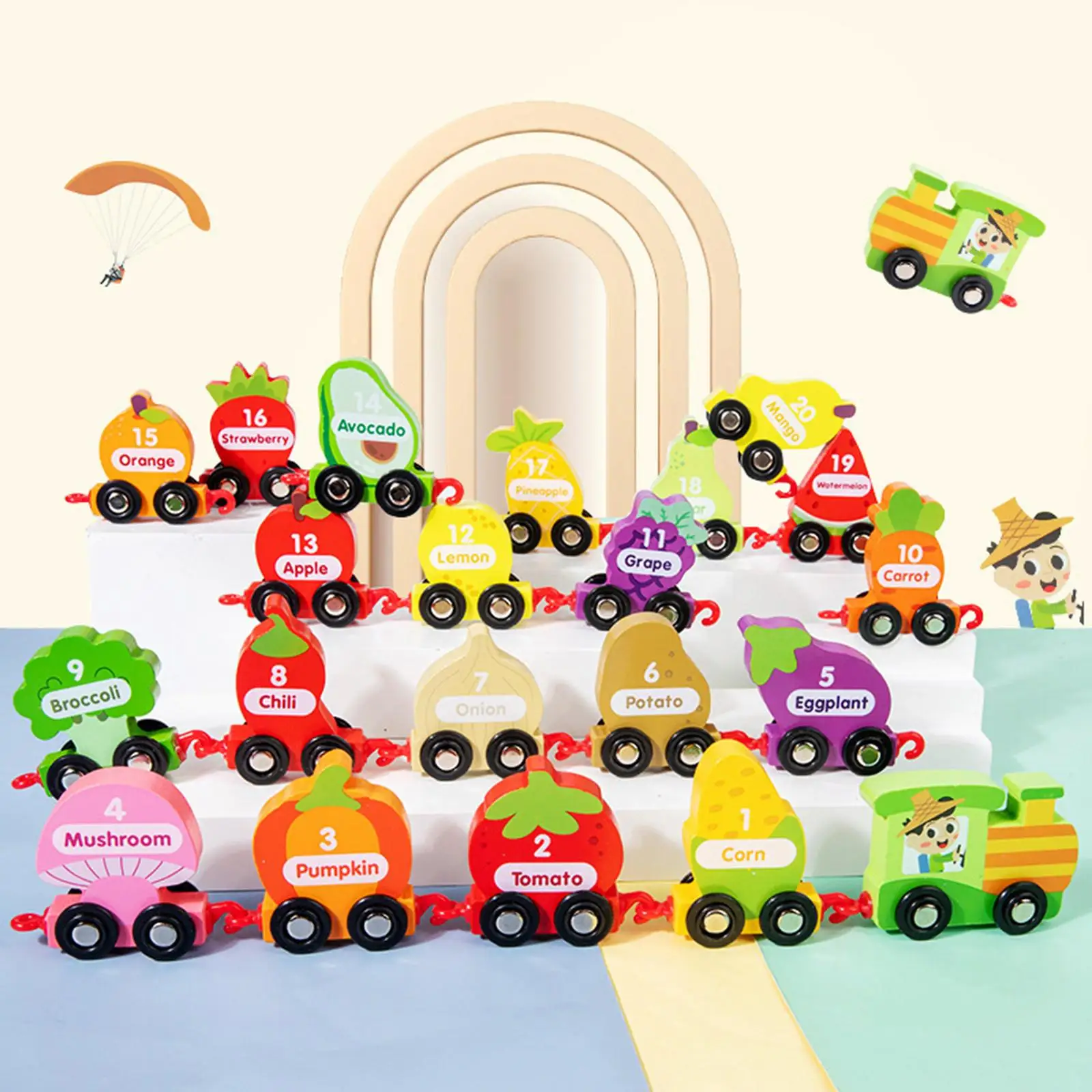 

Wooden Words Train Set Cognitive Number Blocks Pull Along Train Toys for Vehicle