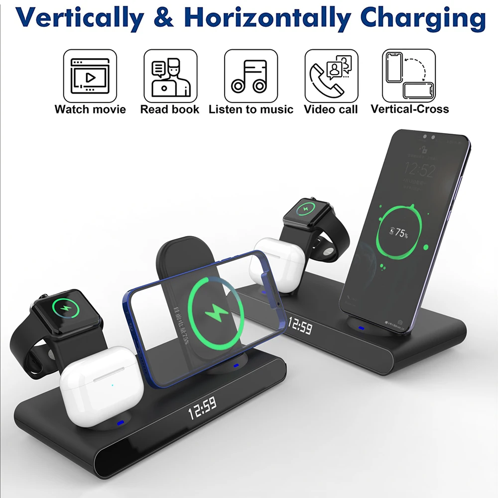 3 in 1 wireless charger for iphone 13 12 11 xs mini pro max iwatch airpods qi fast charging dock station wireless chargers stand free global shipping
