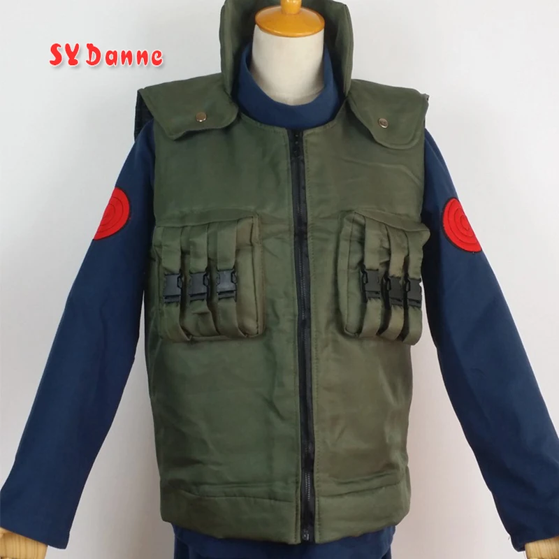 

Japanese Anime Cosplay Costumes Hatake Kakashi Green Unisex Vest Garment Halloween Cosplay wig