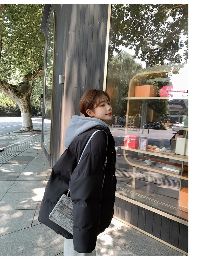 Women Winter Hooded Cotton Jacket 2022 New Padded Thick Warm Bread Tops Coat Parkas Fake 2 Piece Cotton-padded Cotton Clothing