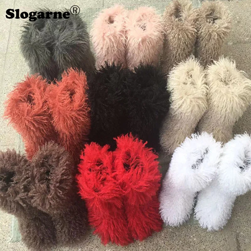 

2022 Women Winter Snow Boots Outdoor Wool Fur Boots Luxury Furry Plush Faux Fleece Bottes Woman Warm Platform Shoes Large Size