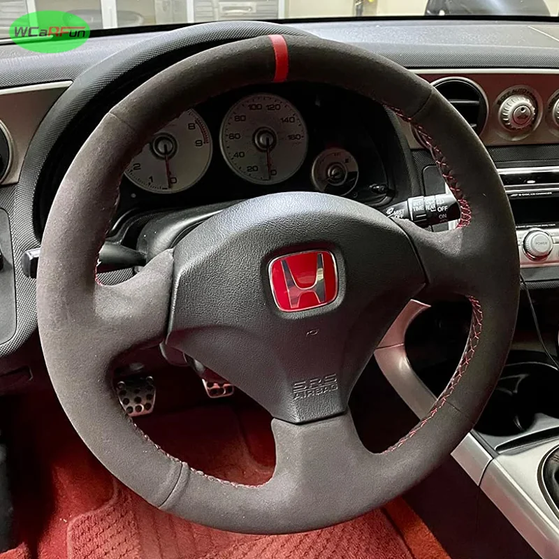

Черный замшевый кожаный чехол на руль автомобиля для Honda S2000 2000-2008 Civic 2002-2004 Acura RSX Type-S 2002-2006, замшевая оплетка