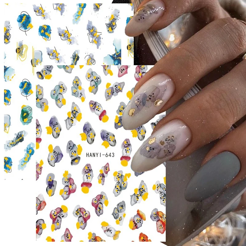 

3D Back Glue Nail Stickers Ink Blooming Smokes Gold Marbles Streamers Nail Art Decoration Beauty Nail Art Decals