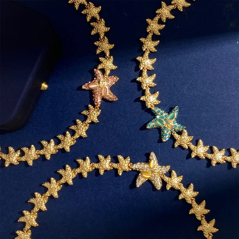 

Fashion necklace personality romantic rhinestone opal starfish starfish diamond simple modeling jewelry gift for girlfriend