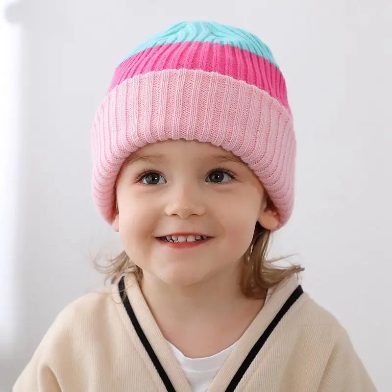 

Fashion Kids Mixed Color Hats Winter Crochet Newborn Boys Girls Bonnet Winter Warm Knitted Stretchable Colorful Knitted Beanie