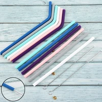 small silicone straw creative juice milk tea drink straight elbow recycling with cleaning brushes kids party supplies bar tools