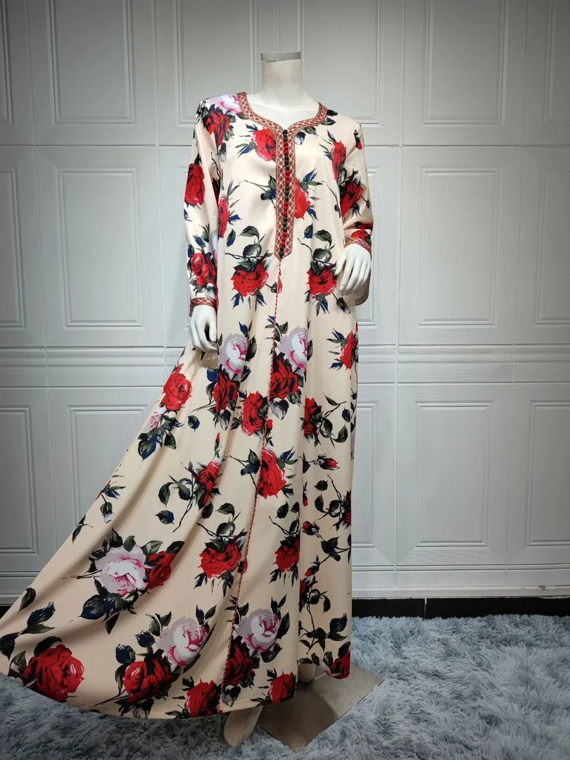 

Printed Plus Size Muslim Fashion Dress Dubai Abaya Woman 2022 Turkish Islamic Ramadan Arab Middle East Eid Mubarak Femme Abaya