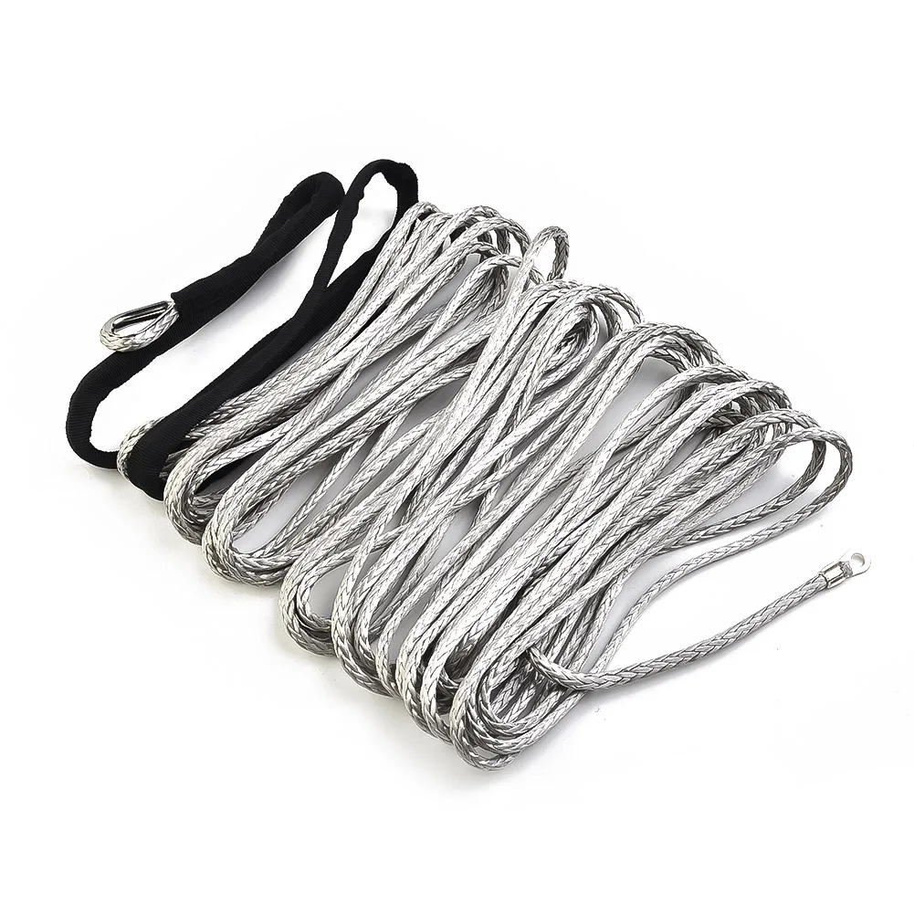 

Tow Winch Rope UTV ATV Cable Line Tool With Sheath Gray Equipment Light weight Synthetic High Strength Durable