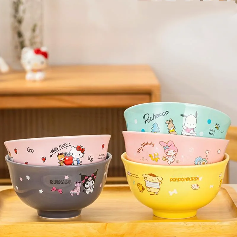Детская керамическая миска Sanrios Hellokitty 415 мл для риса Kuromi Cinnamoroll милая супа в стиле