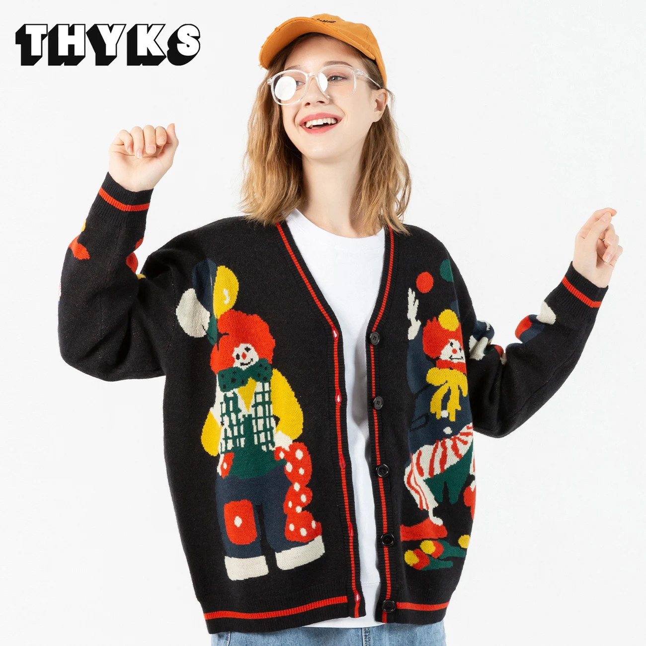 

Christmas Knitted Sweater Women Cardigan Oversized Streetwear Knit Jumper Funny Clown Print y2k Cotton Men's Harajuku Knit Coats