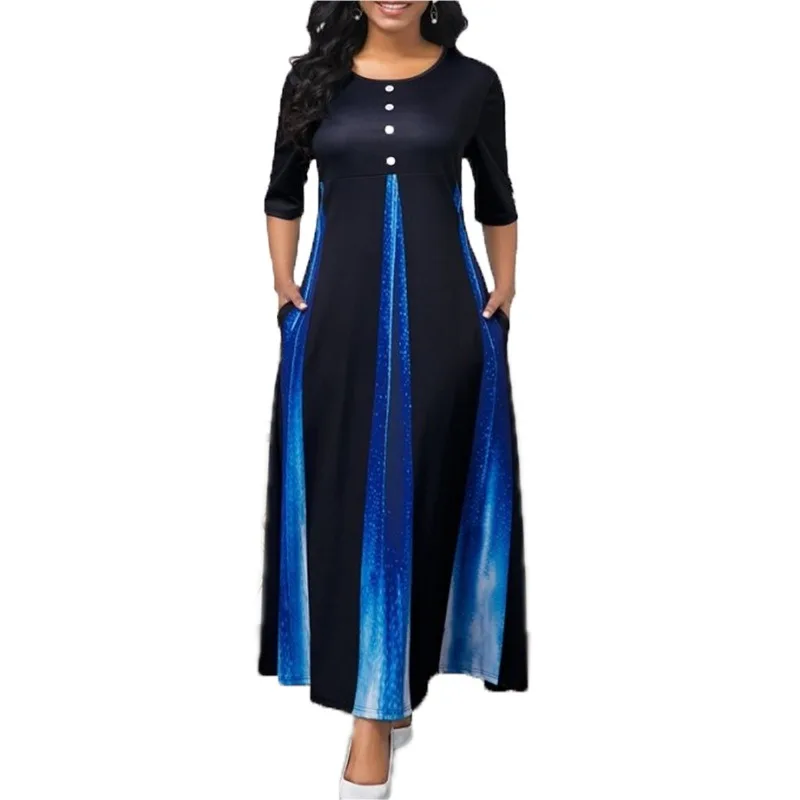 

Fashion Women Red Half Sleeve Elegant Round Neck Boho Bandage Print Long Midi Dress Ladies Casual Slim Ladies Dress