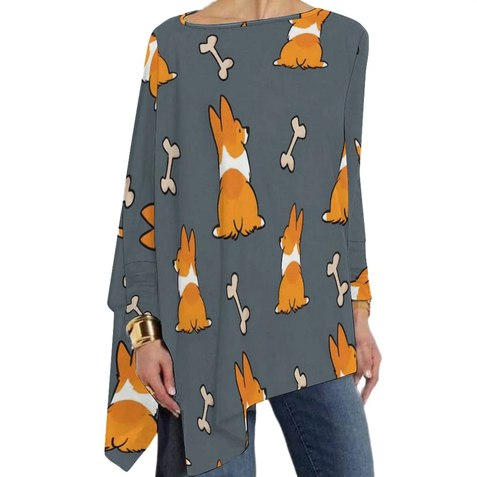 

Футболка женская Свободная с длинным рукавом, с принтом ягодиц