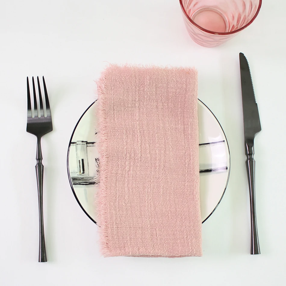 

Set of 10 Gauze Handmade Cloth Napkins 40x40cm Reusable Fringe Soft Cotton for Weddings Dinner Party Easter Ramadan Decoration