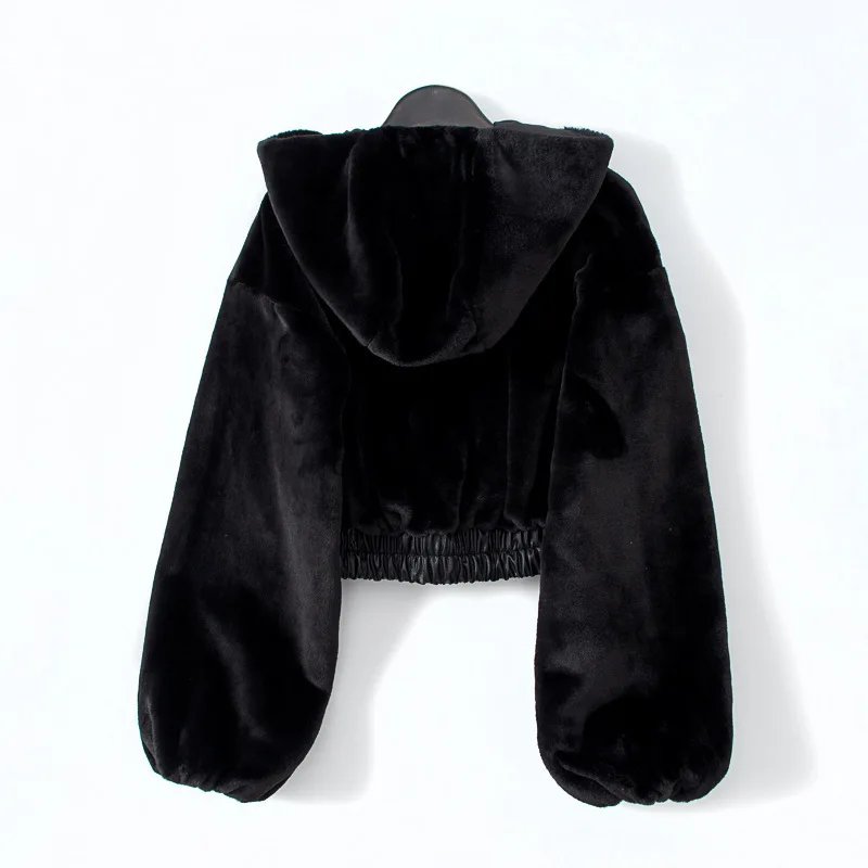 2023 Thick Warm Fashion Gothic Casual Zipper Jackets Black Hooded Outwear Oversize Coats Winter Faux Fur Jacket Women Short Coat