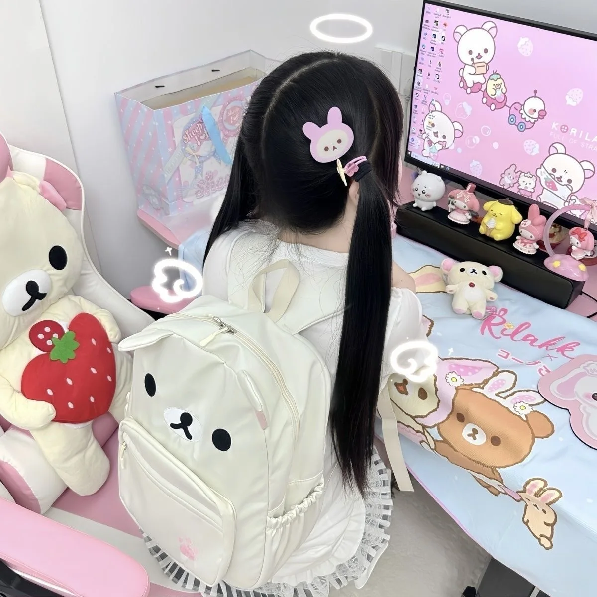 Мультяшный рилаккума рюкзак для детей Kawaii Korilakkuma холщовый с вышивкой