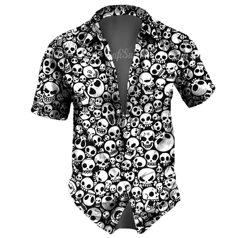 

Retro Men Shirt Skull 3d Printing Top Pattern Summer Daily Lapel Short Sleeve Oversized Street Design Men's Shirts Clothing