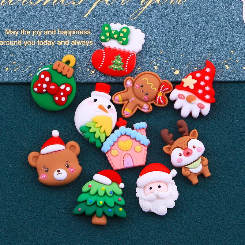 10Pcs Mini Cartoon Christmas girl, house Series Back Resin Cabochons Scrapbooking DIY Jewelry Craft Decoration Accessorie