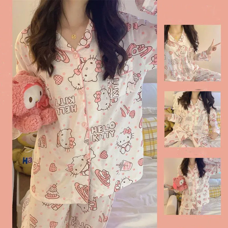 

Женский комплект из футболки и брюк Sanrio, с длинным рукавом и принтом Hello Kitty