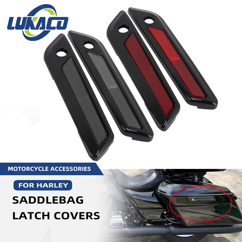 

Motorcycle Saddlebag Latch Cover Smoke Hard Black Reflectors For Harley Touring Road King Road Glide Street Glide 2014-Later
