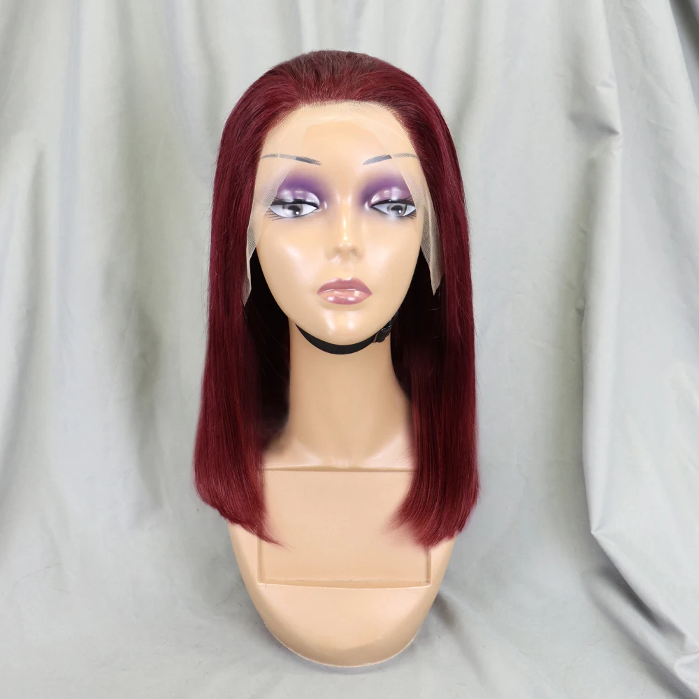 Burgundy 99J 200% Density 13x4 Lace Frontal Straight Human Hair Short Bob Wigs Front Brazilian Remy For Women