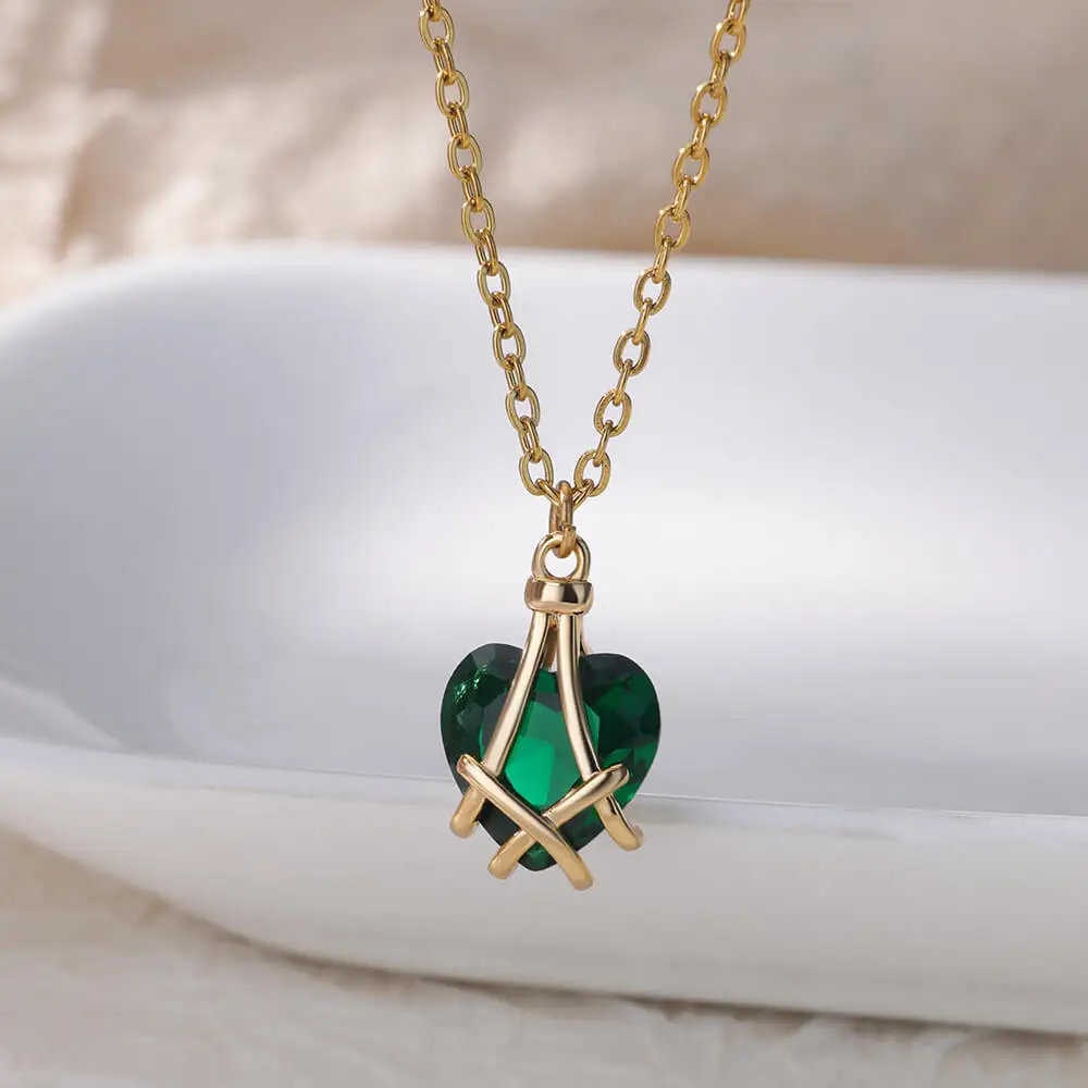 

Zirconias Heart Pendant Necklace for Women Gold Plated Stainless Steel Chain Necklaces 2023 Trend Luxury Jewelry collares mujer