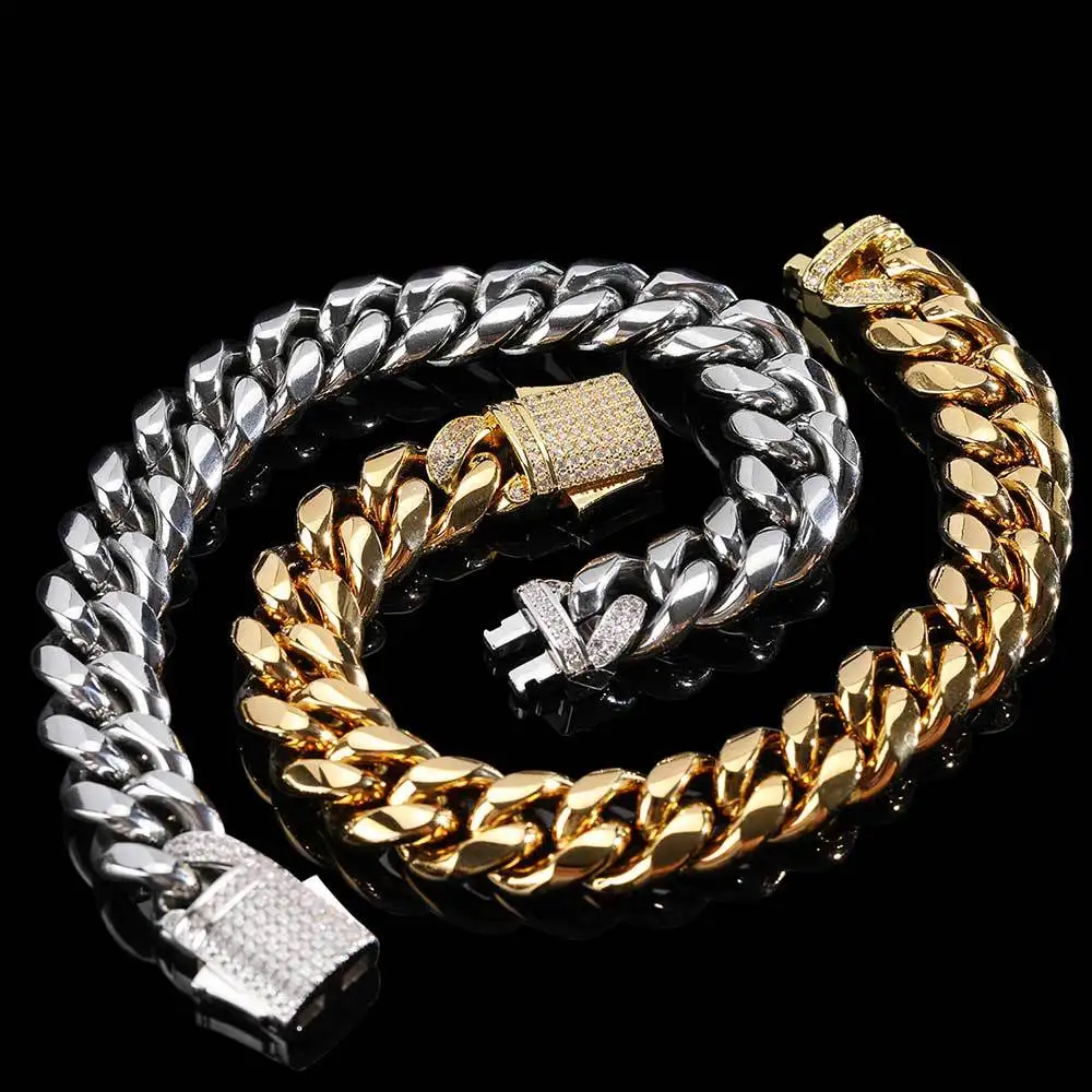 Zircon Spring Buckle Hip Hop Bracelet for Men Women Stainless Steel Cuban Chain Titanium Steel Men's Bracelet Jewelry Gifts