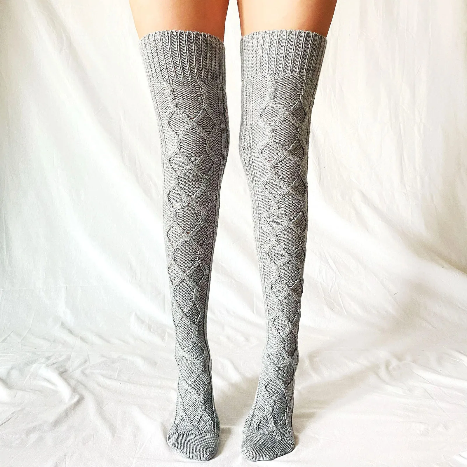 

Женские вязаные удлиненные сапоги выше колена, теплые осенне-зимние женские модные вязаные носки