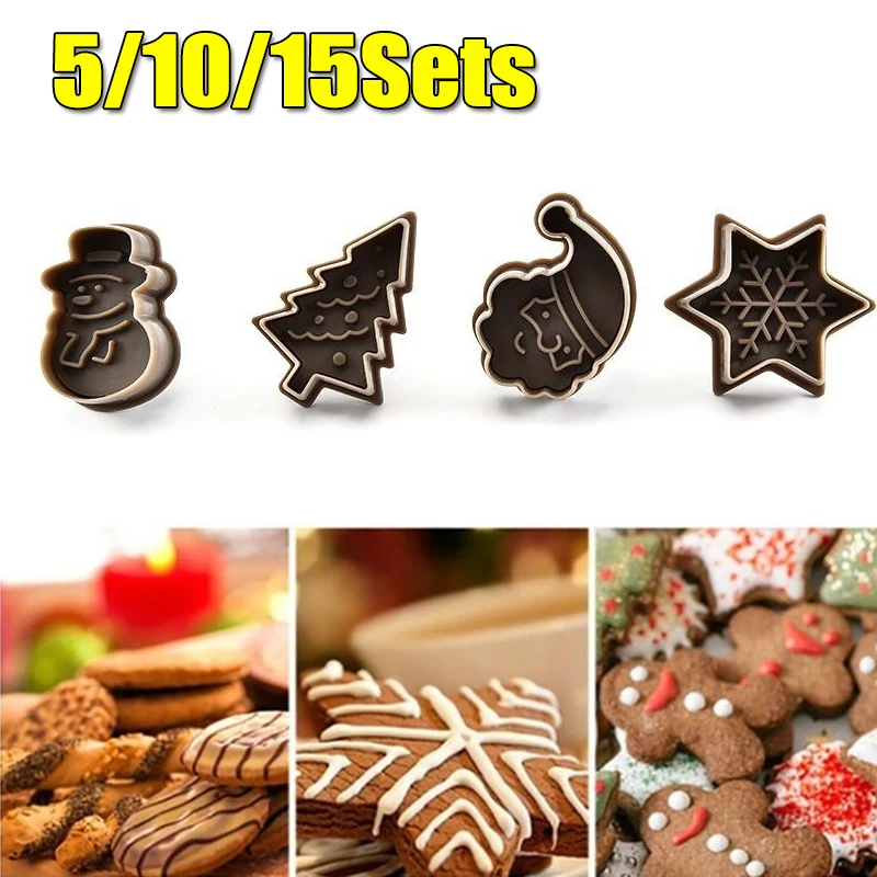 

5/10/15Sets Santa Claus/Christmas Tree/Snowman/Snowflake ABS Baking Mold for Cookies Biscuit Cake Dessert Making Mould
