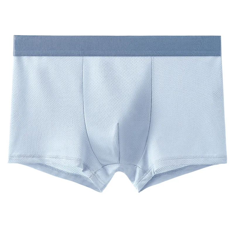Men Ice Silk Underwear Summer Mesh Breathable Antibacterial Oversize Traceless Hole Soft Boxer