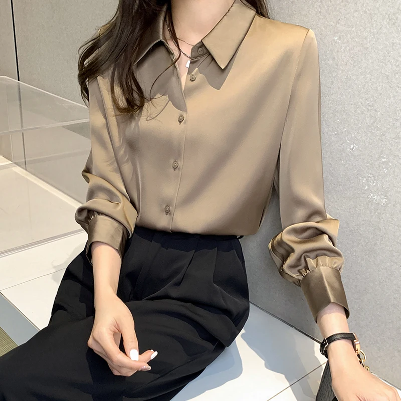 

2022 spring new Korean version all-match shirt women's lapel long sleeves women tops korean fashion button up shirt