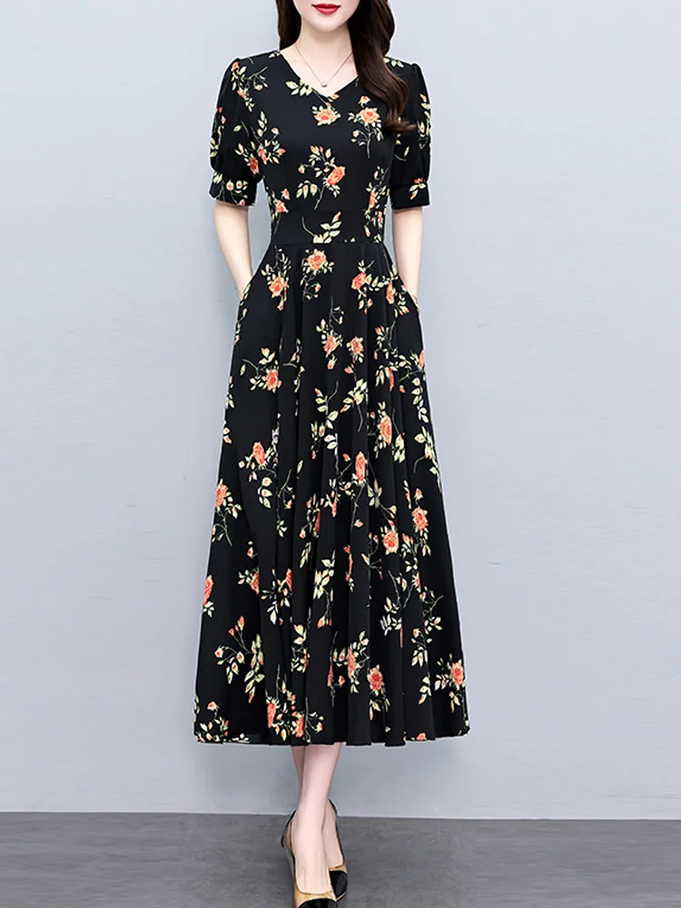 Женское шифоновое платье с цветочным принтом Элегантное Длинное знаменитости