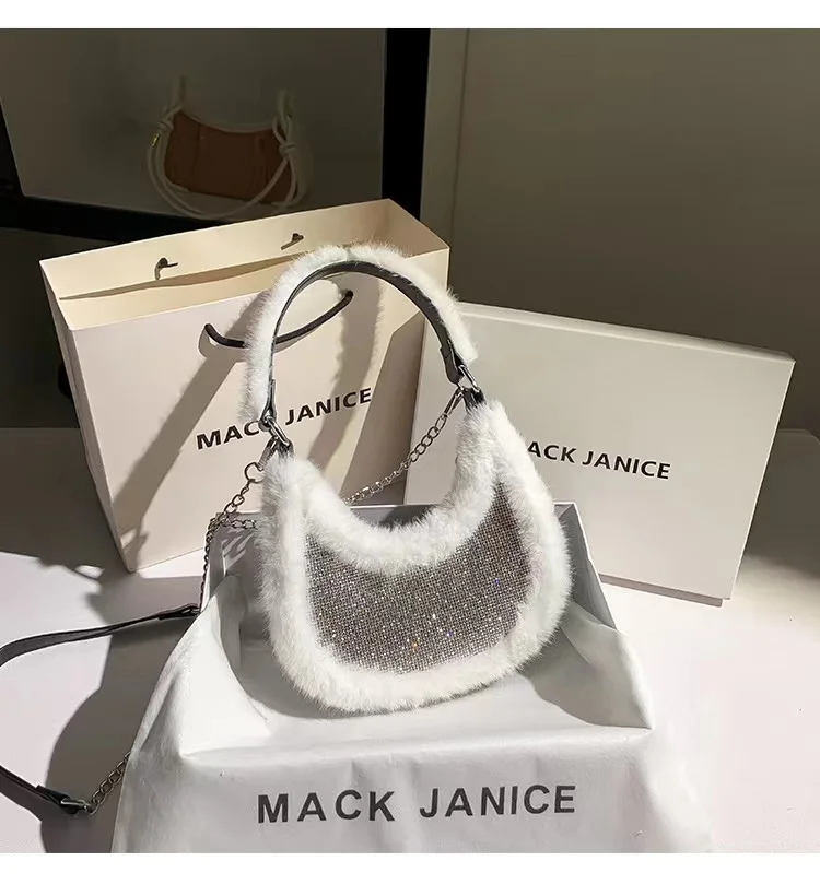 Осенняя роскошная женская сумочка из шерсти норки блестящая сумка-клатч для