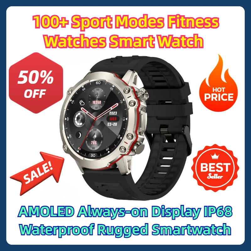 100+ спортивных режимов фитнес-часы умные часы AMOLED всегда включенный дисплей IP68