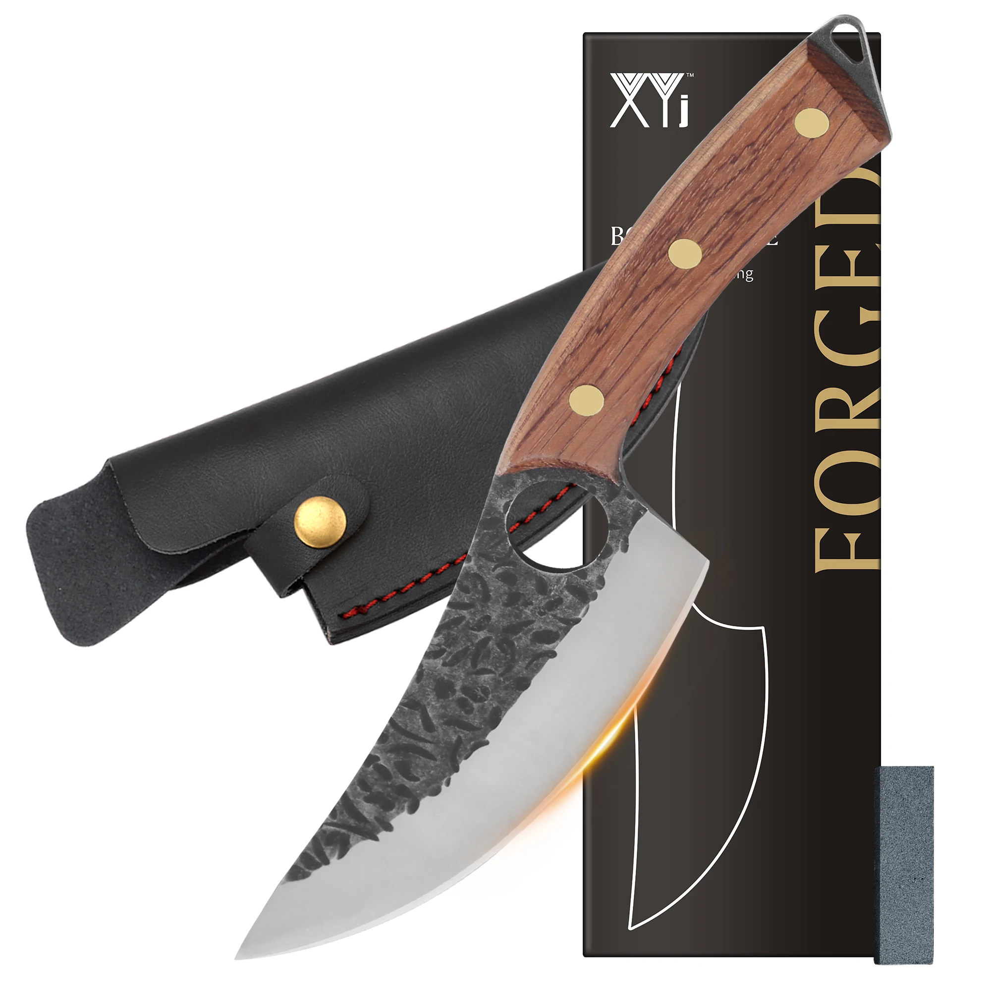 

XYj 6 Inch Knife With Sheath Outdoor Hunting Knives Tool Serbian Full Tang Wood Handle Boning Filleting Knives Cutting Tools DIY