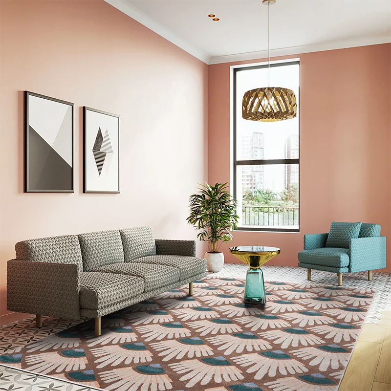 

Carpet for Living Room Home Decor Geometric Abstract Lattice Fashion Light Luxury Minimalist Art Advanced Bedroom Polyester Rugs