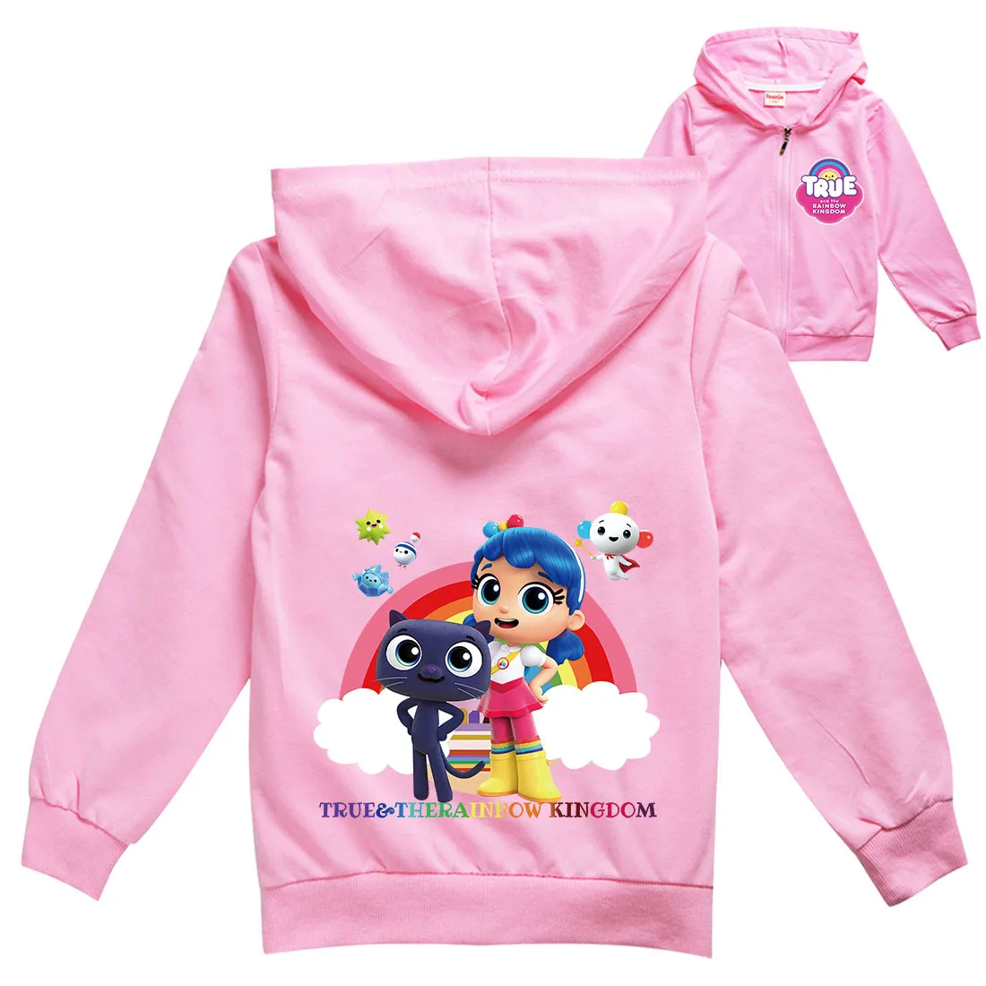 

Lovely True and The Anime Rainbow Kingdom Clothes Kids Pink Jacket with Hooded and Zipper Top Boys Sweatshirt Girls Casual Coats