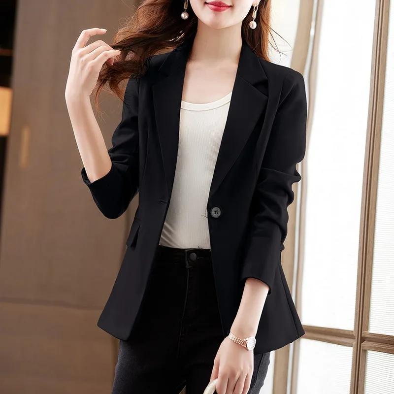 

Elegant Solid Color Button All-match Blazers for Women 2023 Summer New Casual Tops Loose Office Lady Black Blazer Woman Clothing