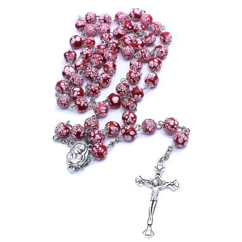 

Glass Rosary Necklace For Women Men Fashion Vintage Catholic Jewelry Gothic Cross Charm Long Women Choker Summer Jewelry Gifts