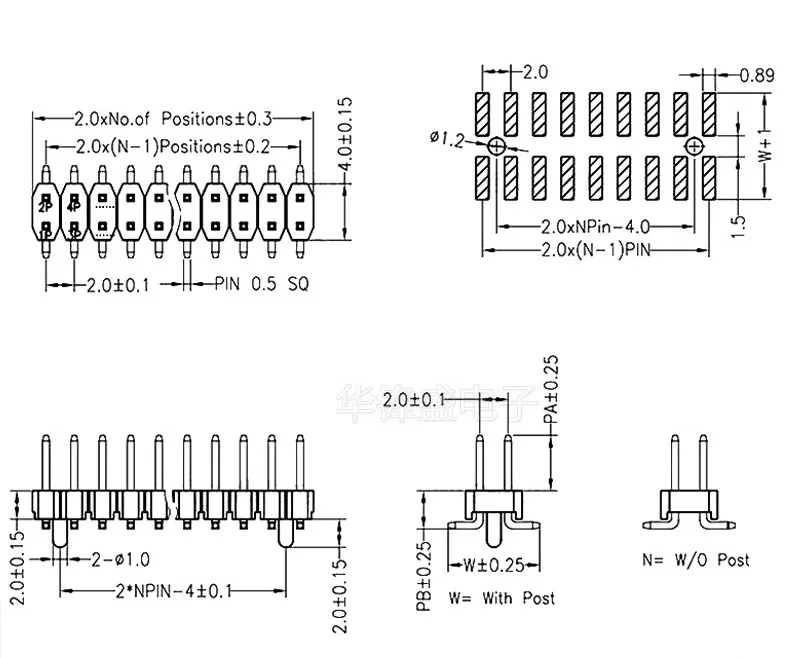1000 шт. 2 мм SMT прямой штырьковый разъем PA7.0 + PB2.5 = 9 5 2*3/4/5/6/8/10/12/14/15/20/40P 0.8u позолота